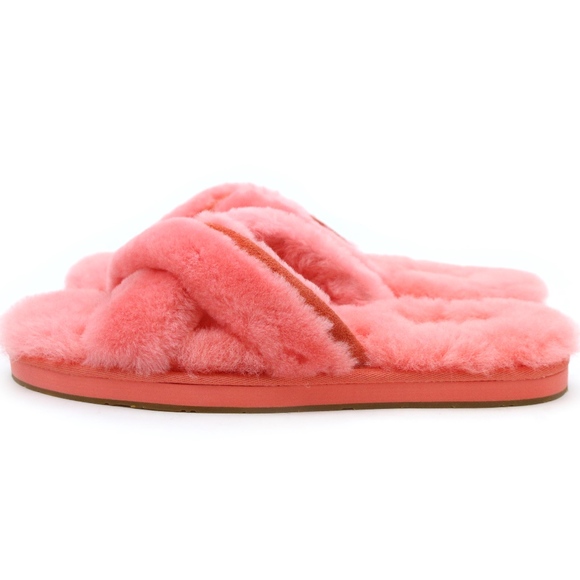 UGG Australia Abela Vibrant Coral Sheepskin Slides - Picture 3 of 6